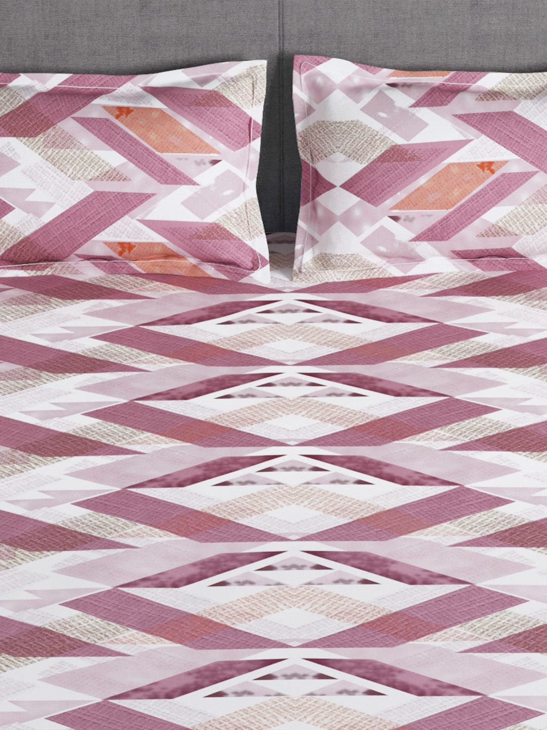 Story@home Arena Pink & White Geometric Printed 180 TC Bedsheet & Pillow Covers | Grocsy