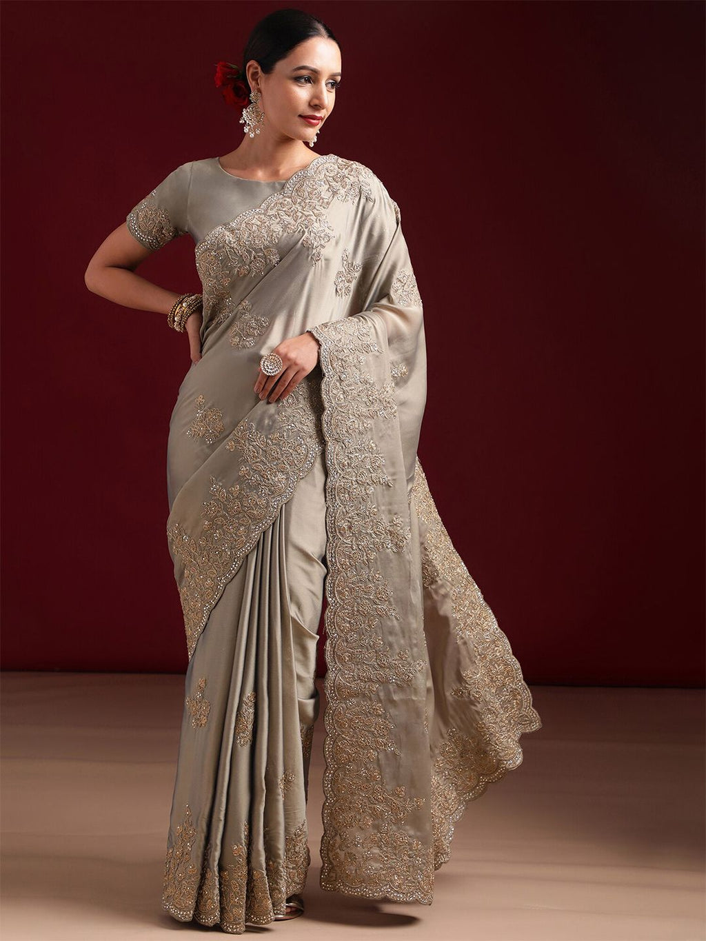 kasee Embellished Embroidered Pure Silk Saree | Grocsy