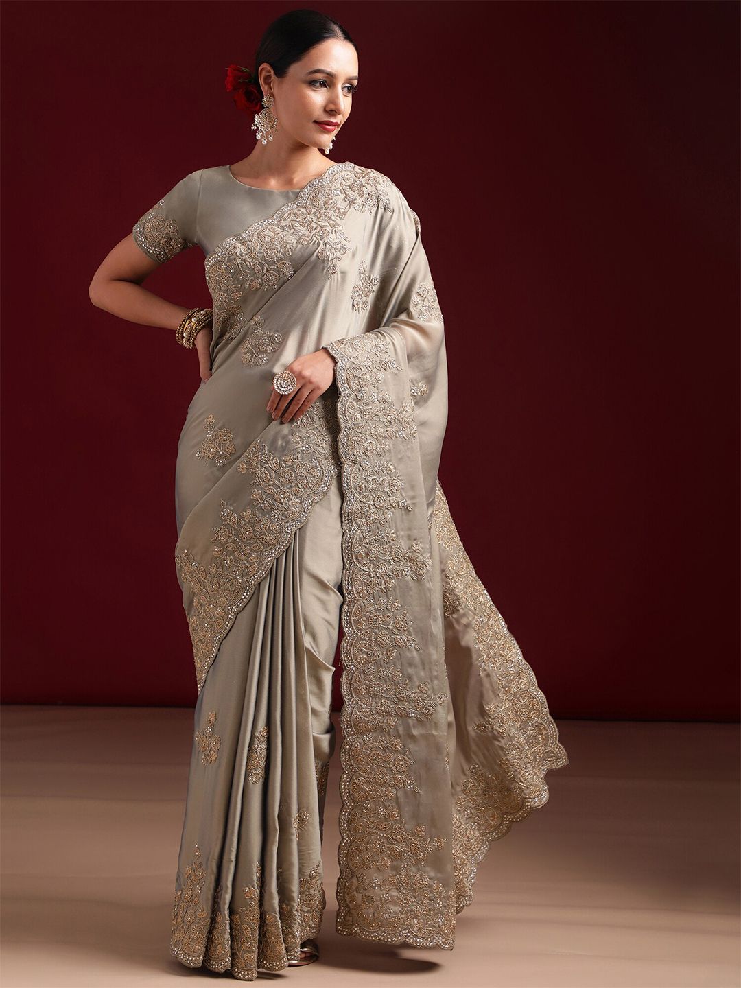 kasee Embellished Embroidered Pure Silk Saree | Grocsy