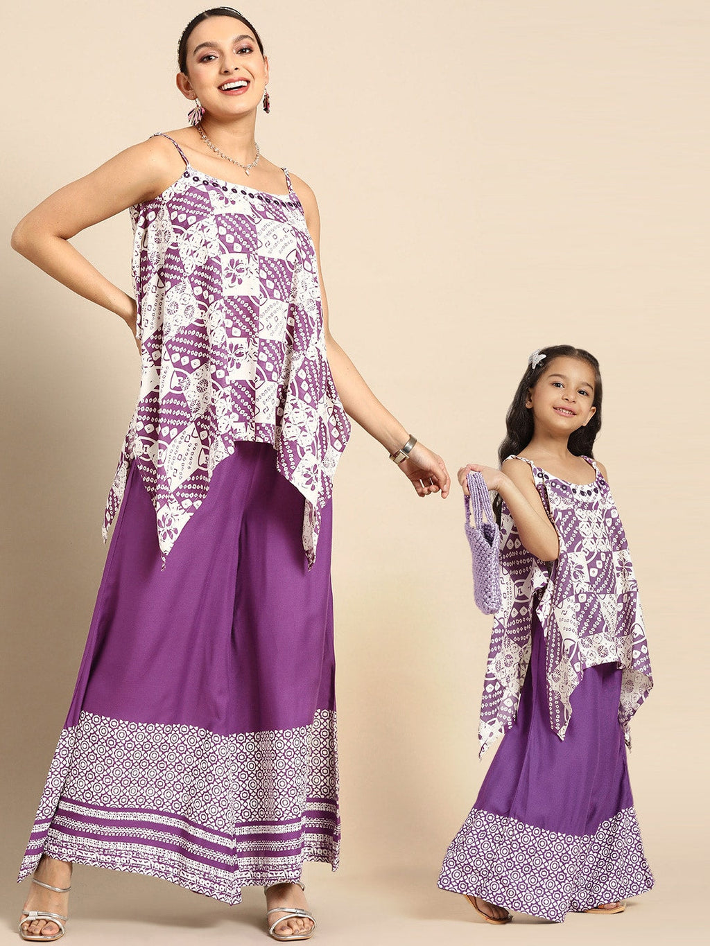 Sangria Women Bandhani Printed Pure Cotton Kurti with Palazzos | Grocsy
