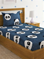 Home Sizzler Grey & White Panda 210 TC Bedsheet with Pillow Cover | Grocsy
