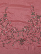 kasee Pink & Silver-Toned Floral Embroidered Pure Chiffon Saree | Grocsy