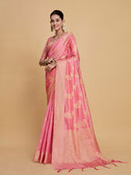 Sangria Pink Woven Design Organza Saree | Grocsy