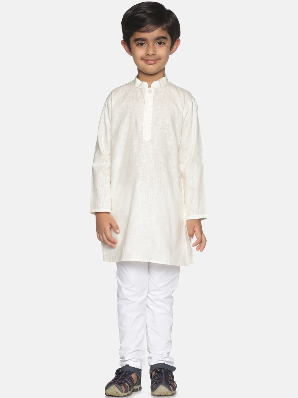 Sethukrishna Boys Cream-Coloured Pure Cotton Kurta with Pyjamas | Grocsy