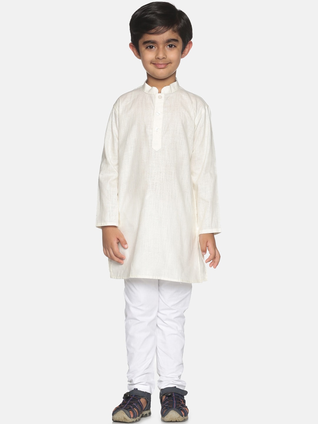 Sethukrishna Boys Cream-Coloured Pure Cotton Kurta with Pyjamas | Grocsy