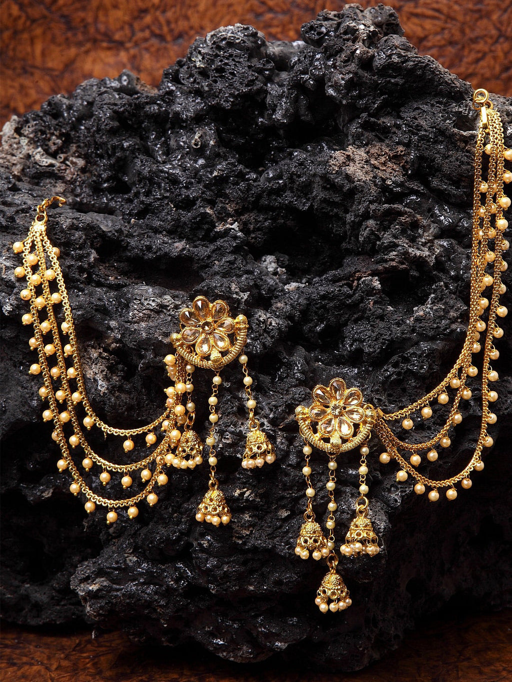 Shining Diva Gold-Polished Taselled Classic Jhumkas | Grocsy