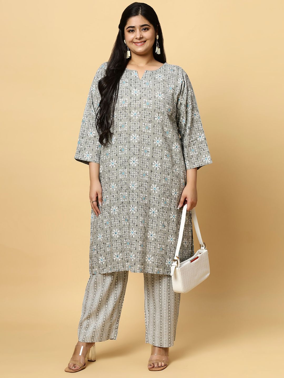 Sztori Plus Size Ethnic Motifs Printed Pure Cotton Kurta & Trouser | Grocsy