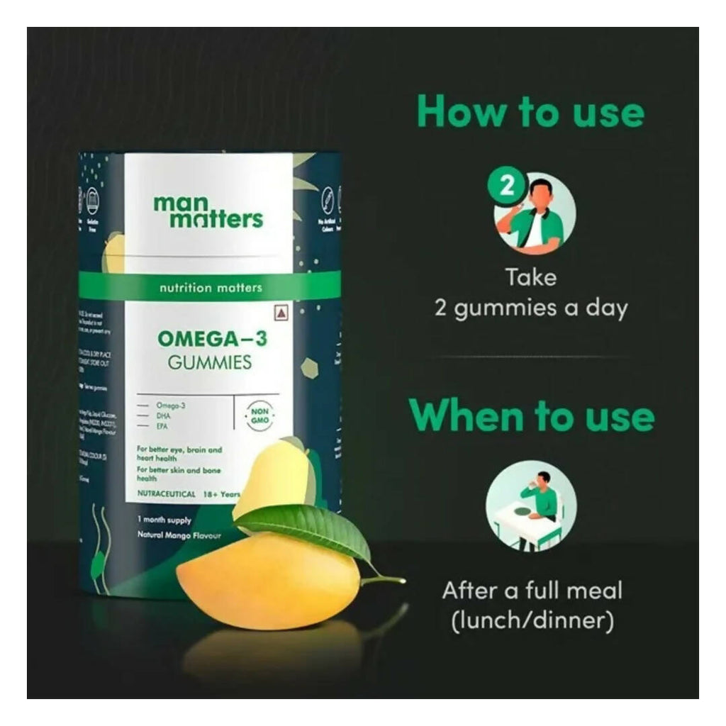 Man Matters Omega 3 Gummies With Natural Mango Flavour | Grocsy