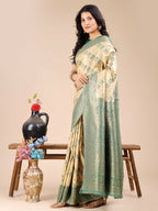 Shree Shyam Fashion Aura Silk Cream Green Banarasi Silk Saree | Grocsy