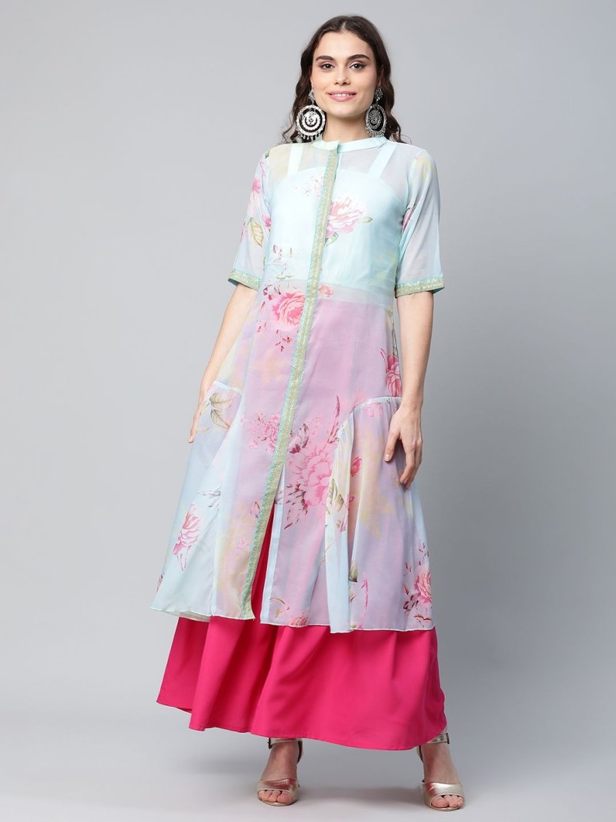 Ahalyaa Women Sea Green Floral Printed Top With Kurta | Grocsy