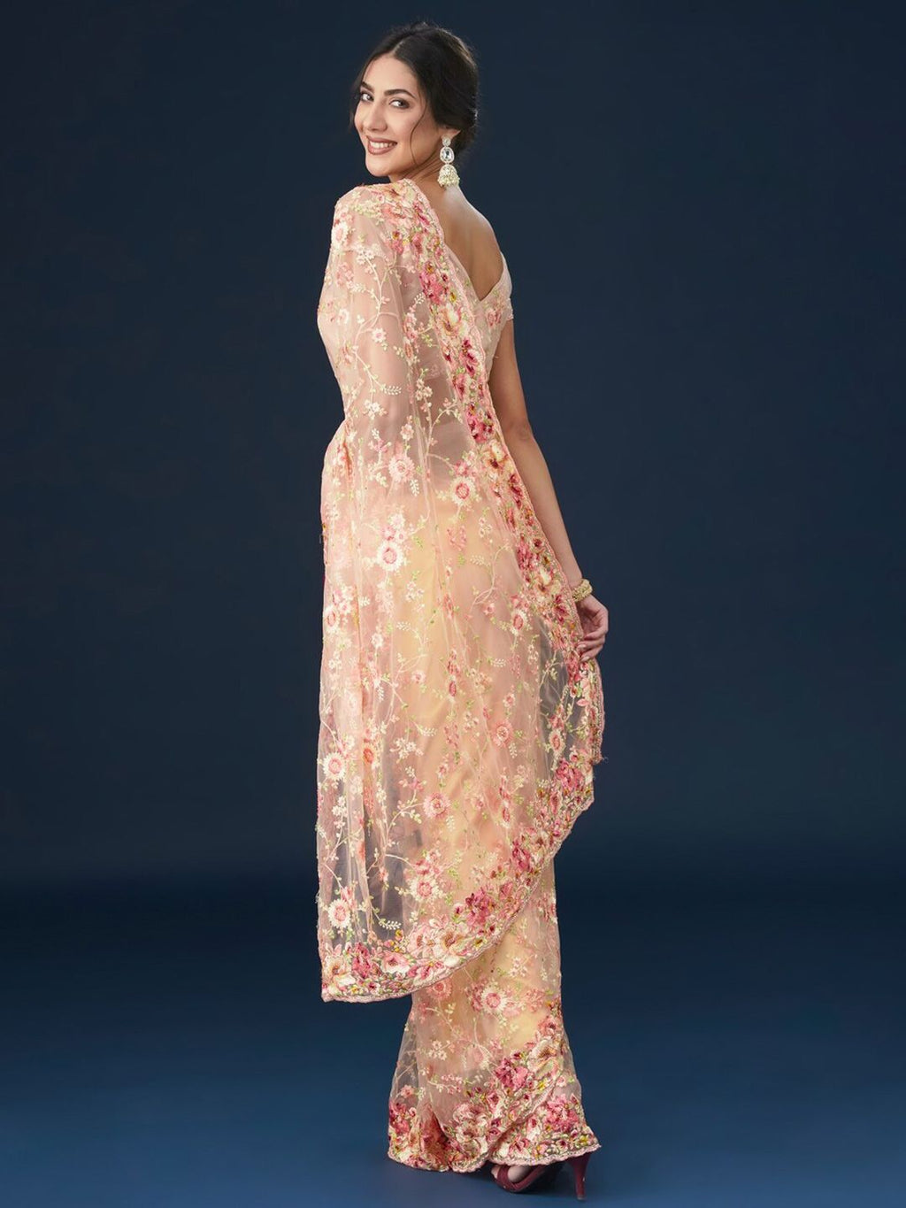 kasee Floral Embroidered Saree | Grocsy