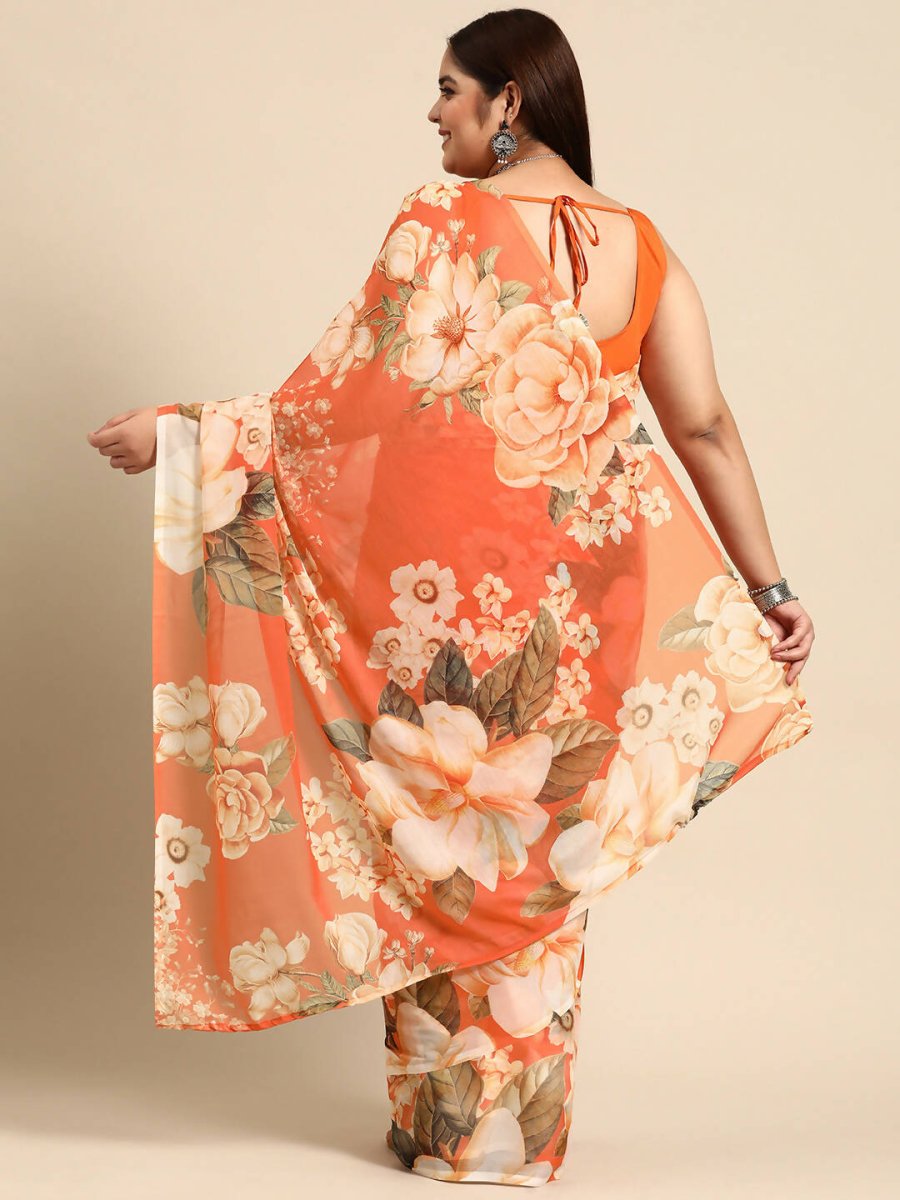 Ahalyaa Women's Traditional wear Saree - Orange | Grocsy