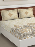 DDecor Beige & Grey Ethnic Motifs 180 TC Cotton 1 King Bedsheet with 2 Pillow Covers | Grocsy