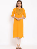 HERE&NOW Yellow Geometric Yoke Design Thread Work Kurta | Grocsy