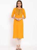 HERE&NOW Yellow Geometric Yoke Design Thread Work Kurta | Grocsy
