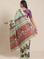 Saree Mall Green & Purple Ethnic Motifs Print Bhagalpuri Saree | Grocsy