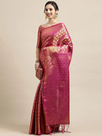 Saree Mall Pink & Gold-Toned Woven Design Zari Silk Blend Banarasi Saree | Grocsy