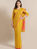 Saree Mall Mustard & Coral Checked Silk Cotton Sarees | Grocsy