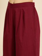 All About You Women Maroon Self Design Pure Cotton A-Line Kurta with Palazzos | Grocsy