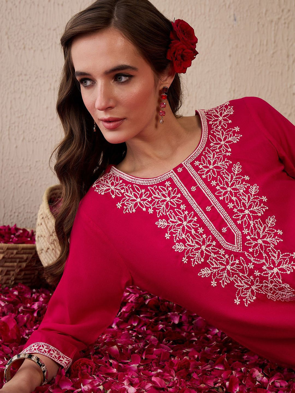 Indo Era Women Floral Embroidered Thread Work Kurta | Grocsy