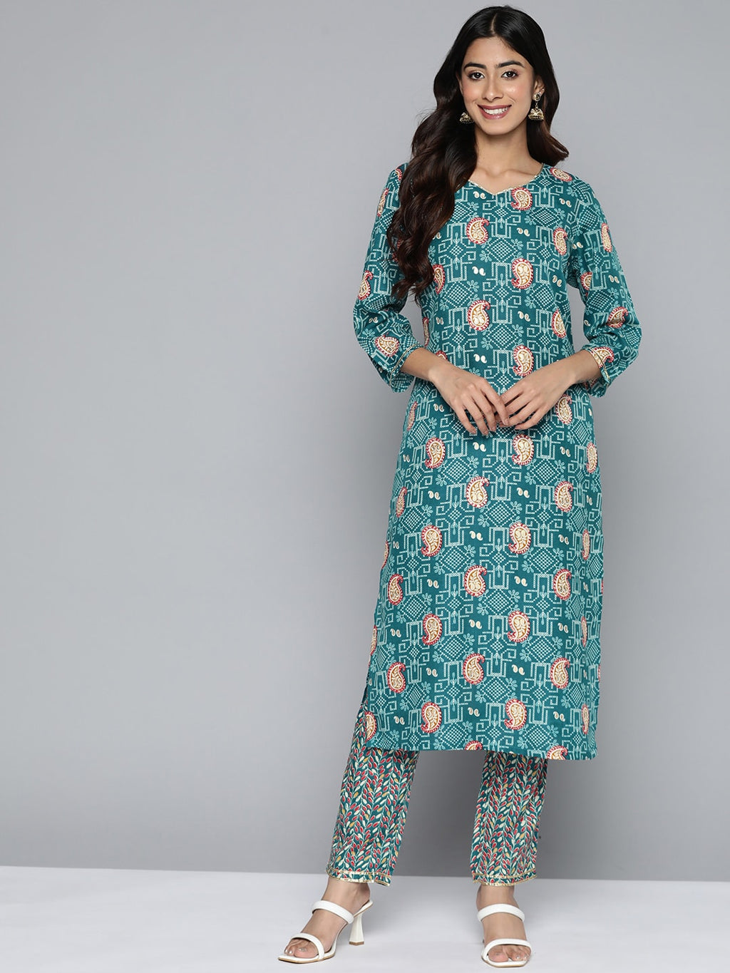 HERE&NOW Floral Printed Regular Kurta with Palazzos | Grocsy