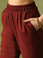 Myshka Women's Maroon Embroidered Cotton Straight Party Kurta Set | Grocsy