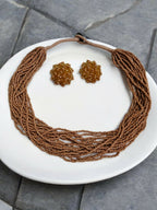 Inhanns Vibrant Handmade 20 Layers Beaded Necklace With Matching Earrings - Sandalwood | Grocsy