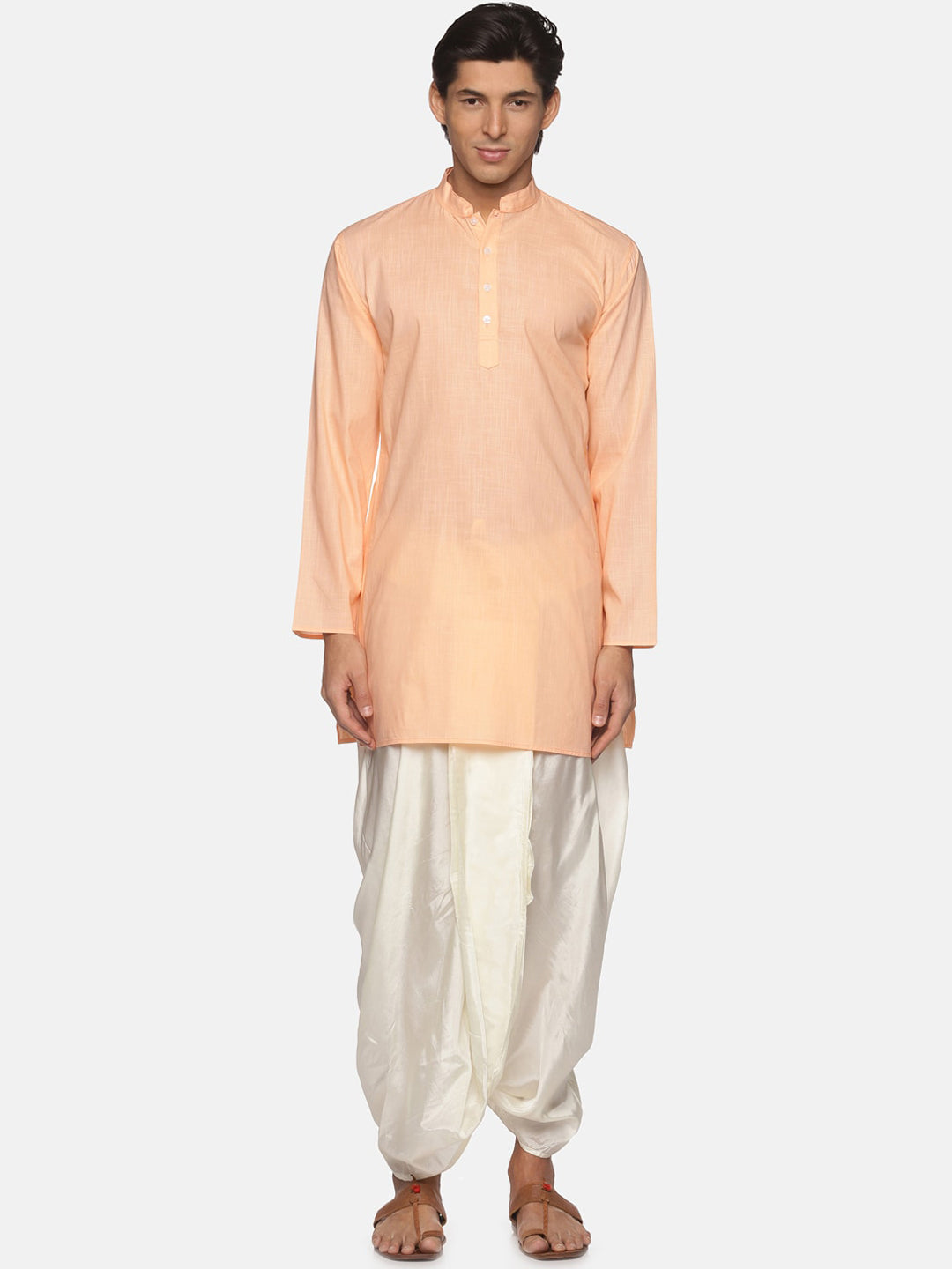 Sethukrishna Men Orange Pure Cotton Kurta with Salwar | Grocsy