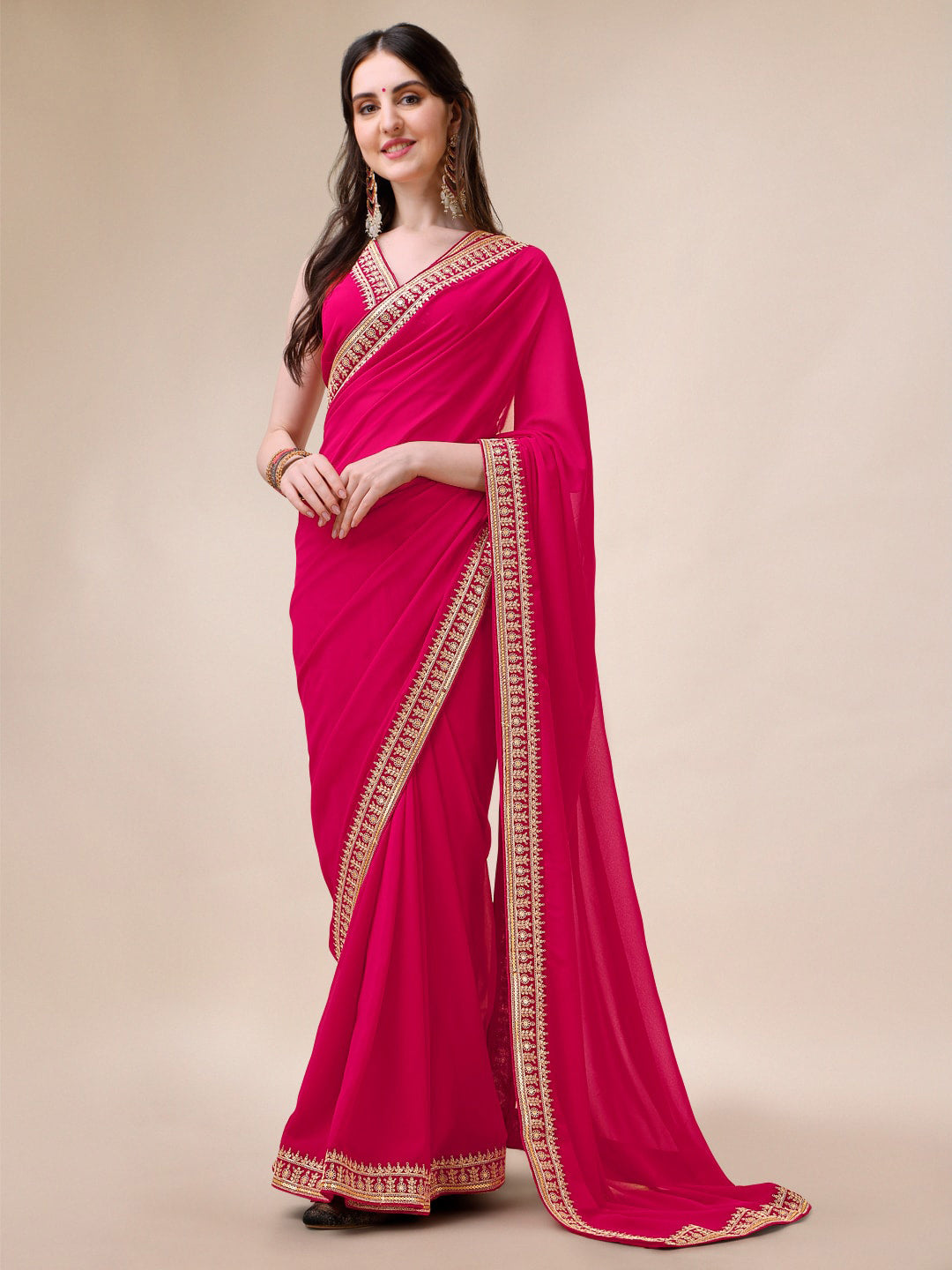 Sangria Embroidered Saree With Blouse | Grocsy