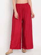 TAG 7 Women Maroon Solid Flared Palazzos | Grocsy