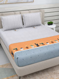 DREAM WEAVERZ White & Peach-Coloured Striped Glazed Cotton 220 TC King Bedsheet with 2 Pillow Covers | Grocsy