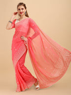 Sangria Rose & Gold-Toned Floral Chikankari Silk Blend Saree | Grocsy