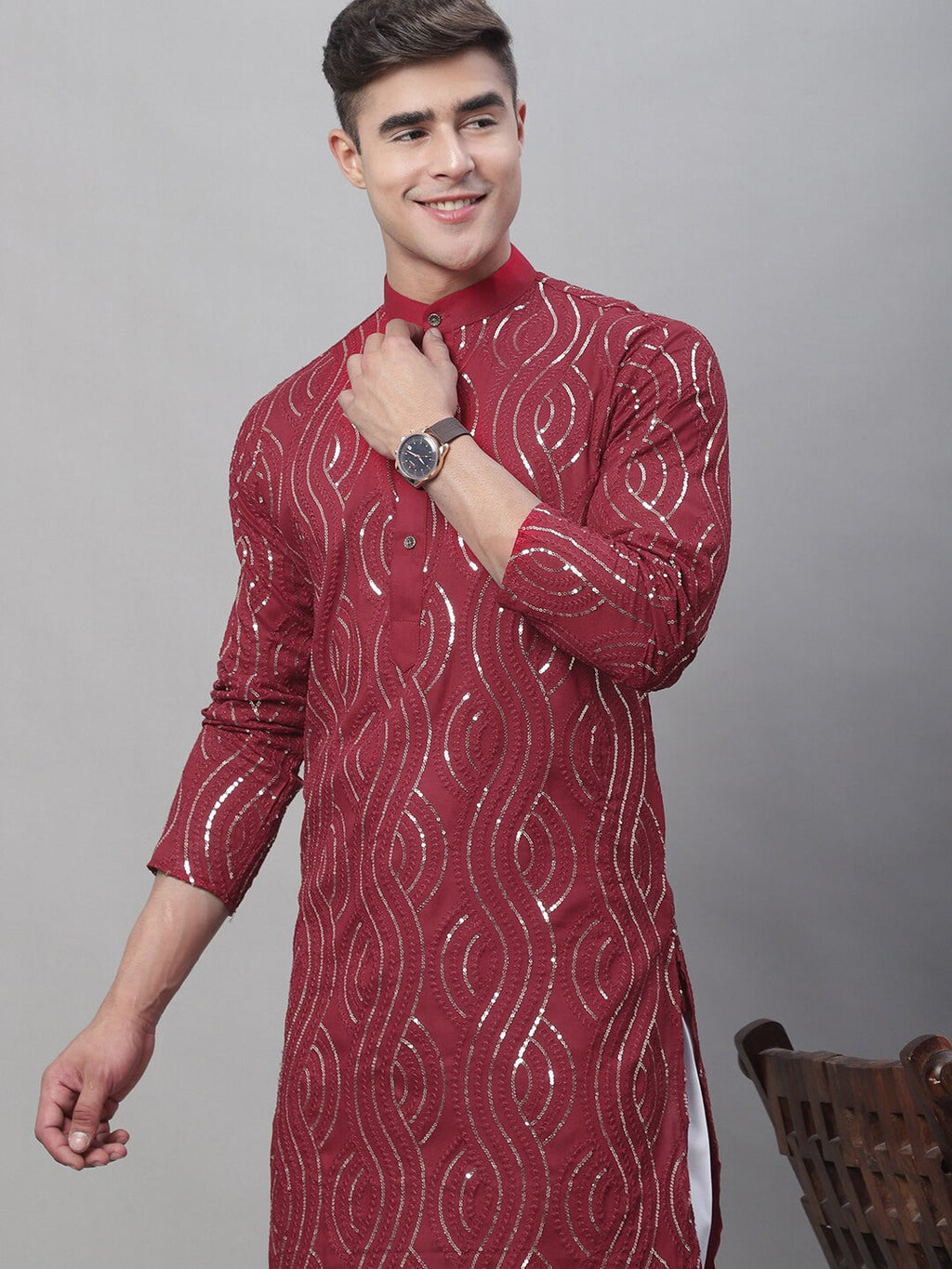Sojanya Sequin Embroidered Pure Cotton Kurta with Churidar | Grocsy