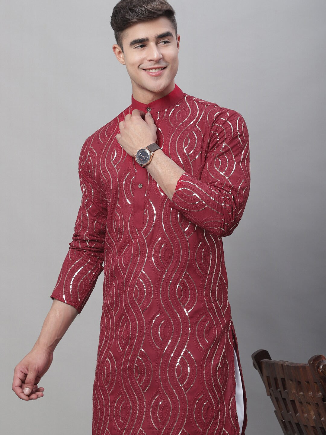 Sojanya Sequin Embroidered Pure Cotton Kurta with Churidar | Grocsy