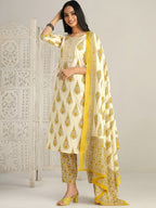 Sangria Ethnic Motifs Printed Gotta Patti Kurta With Trouser & Dupatta | Grocsy