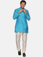Sethukrishna Men Turquoise Blue Kurta with Pyjamas | Grocsy