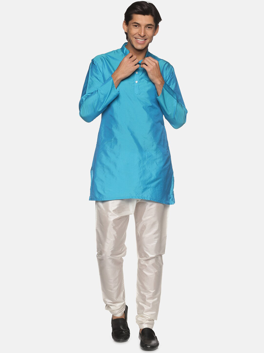 Sethukrishna Men Turquoise Blue Kurta with Pyjamas | Grocsy