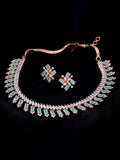 Saraf RS Jewellery Sea Green & Rose Gold-Polished American Diamond Studded Jewellery Set | Grocsy