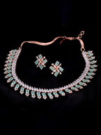 Saraf RS Jewellery Sea Green & Rose Gold-Polished American Diamond Studded Jewellery Set | Grocsy