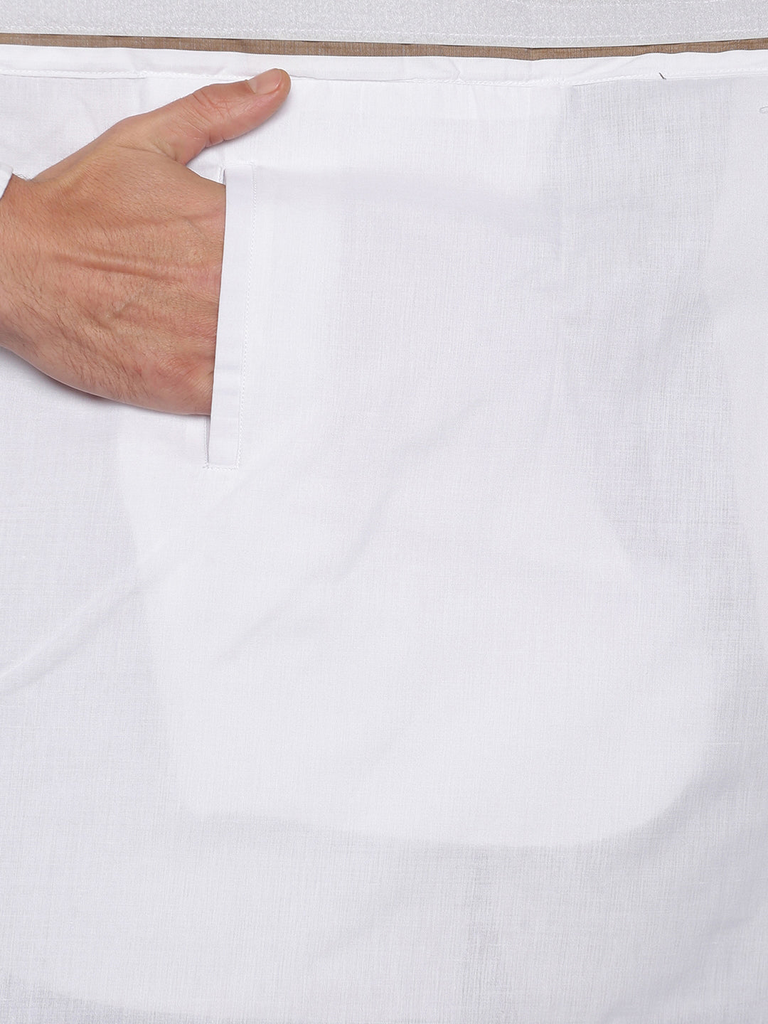Sethukrishna Men White & Brown Solid Cotton Dhoti | Grocsy