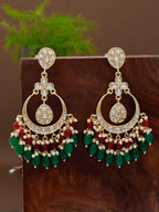 Shoshaa Green Contemporary Kundan Chandbalis Earrings | Grocsy