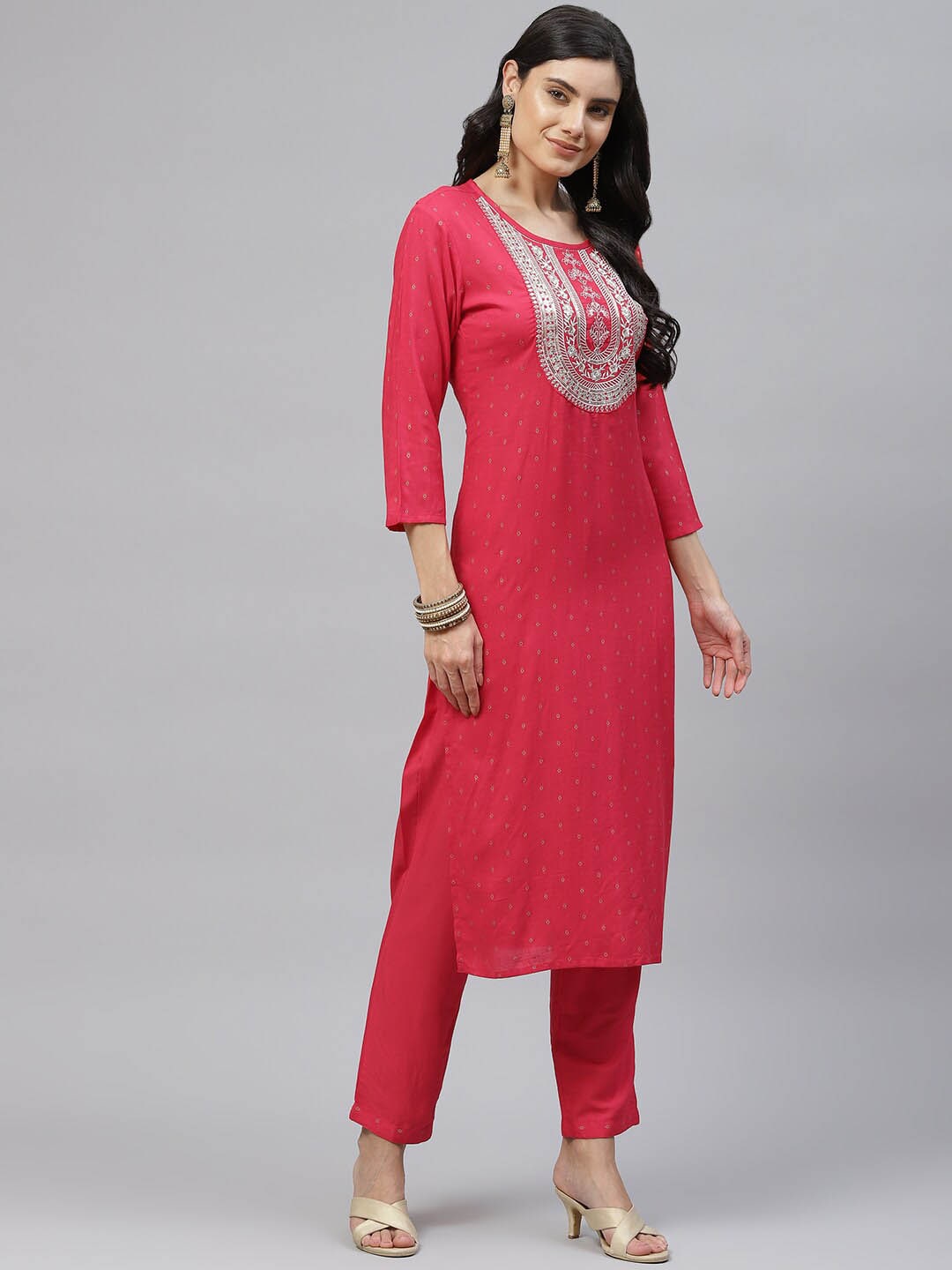 HERE&NOW Women Red Embroidered Kurta with Trousers & With Dupatta | Grocsy