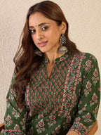 Indo Era Women Floral Printed Regular Sequinned Detail Pure Cotton Kurta with Trousers | Grocsy