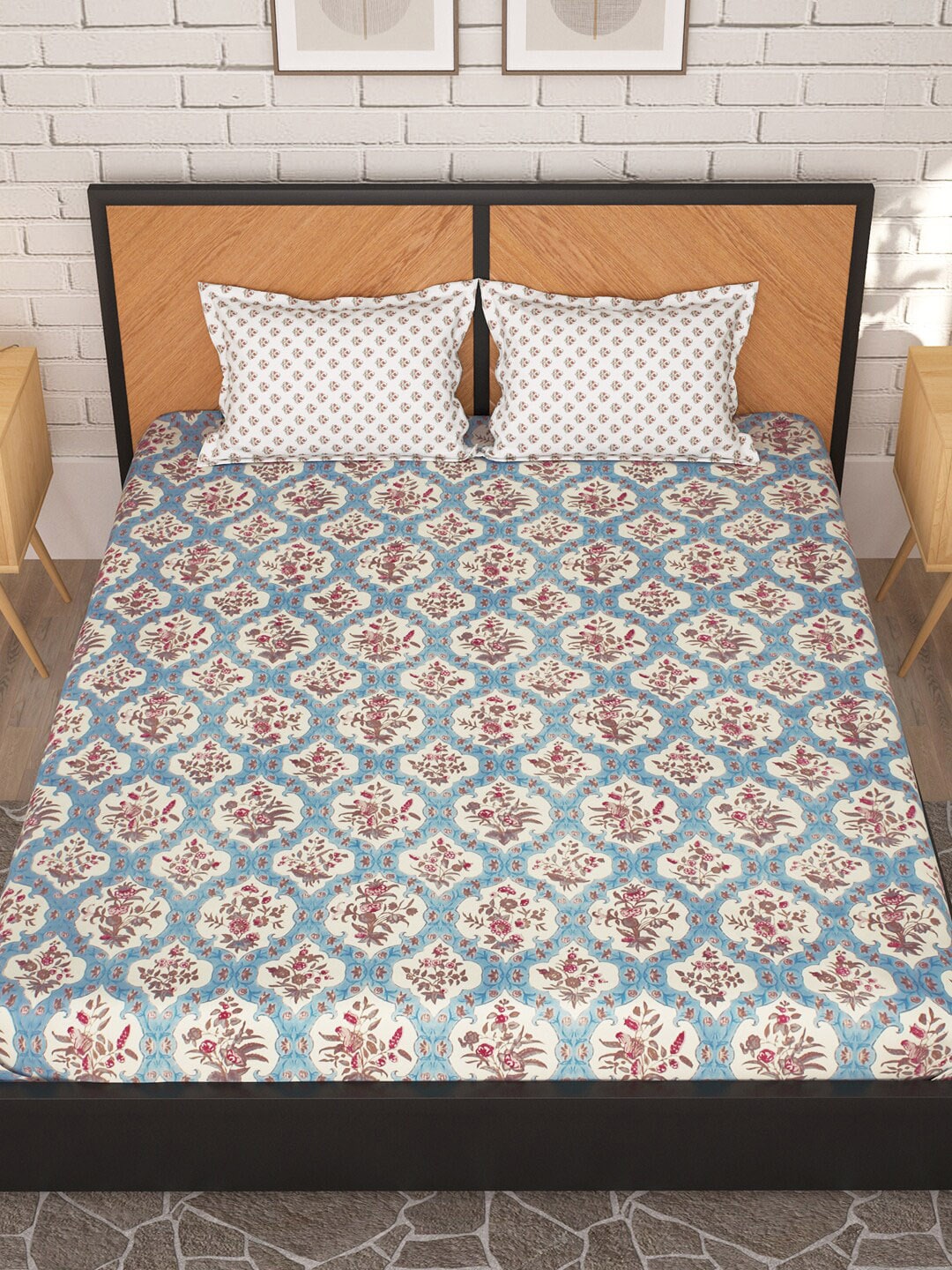 Story@home Cream-Coloured & Pink Floral Microfiber 180 TC Queen Bedsheet & 2 Pillow Covers | Grocsy