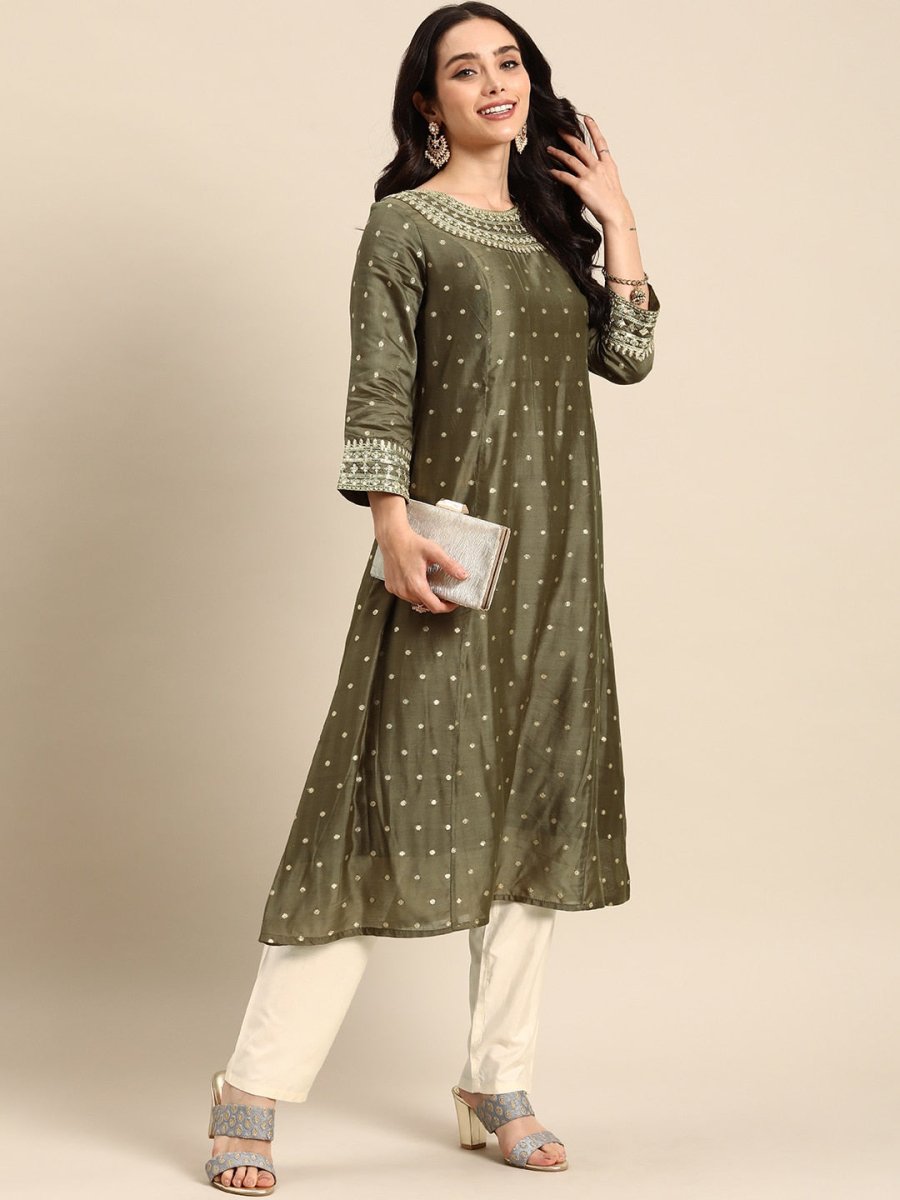 All About You Ethnic Motifs Embroidered Empire Sequinned Kurta with Trousers | Grocsy