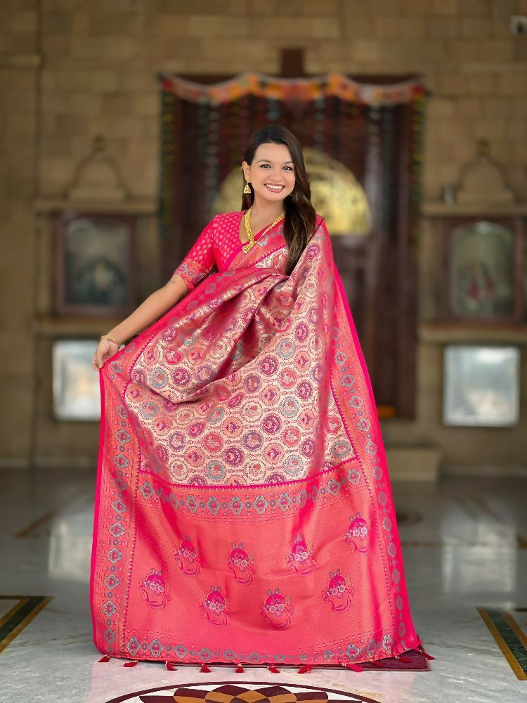 PR Fashion Rani Soft Kanjivaram Silk With Zari Weaving Meenakari Design Saree | Grocsy