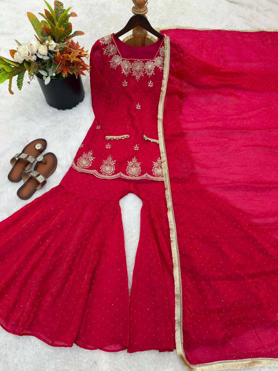 Teeya Creation Womens New Fancy Embroidery Sequence Work With Zarkan Diamond Work Pink Kurta Set | Grocsy