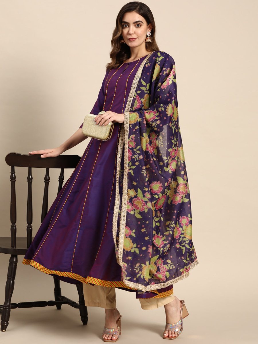 All About You Women Keyhole Neck A-Line Kurta & Dupatta | Grocsy