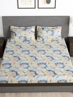 Story@home Arena Cream-Coloured & Grey Printed 180 TC Bedsheet & Pillow Covers | Grocsy
