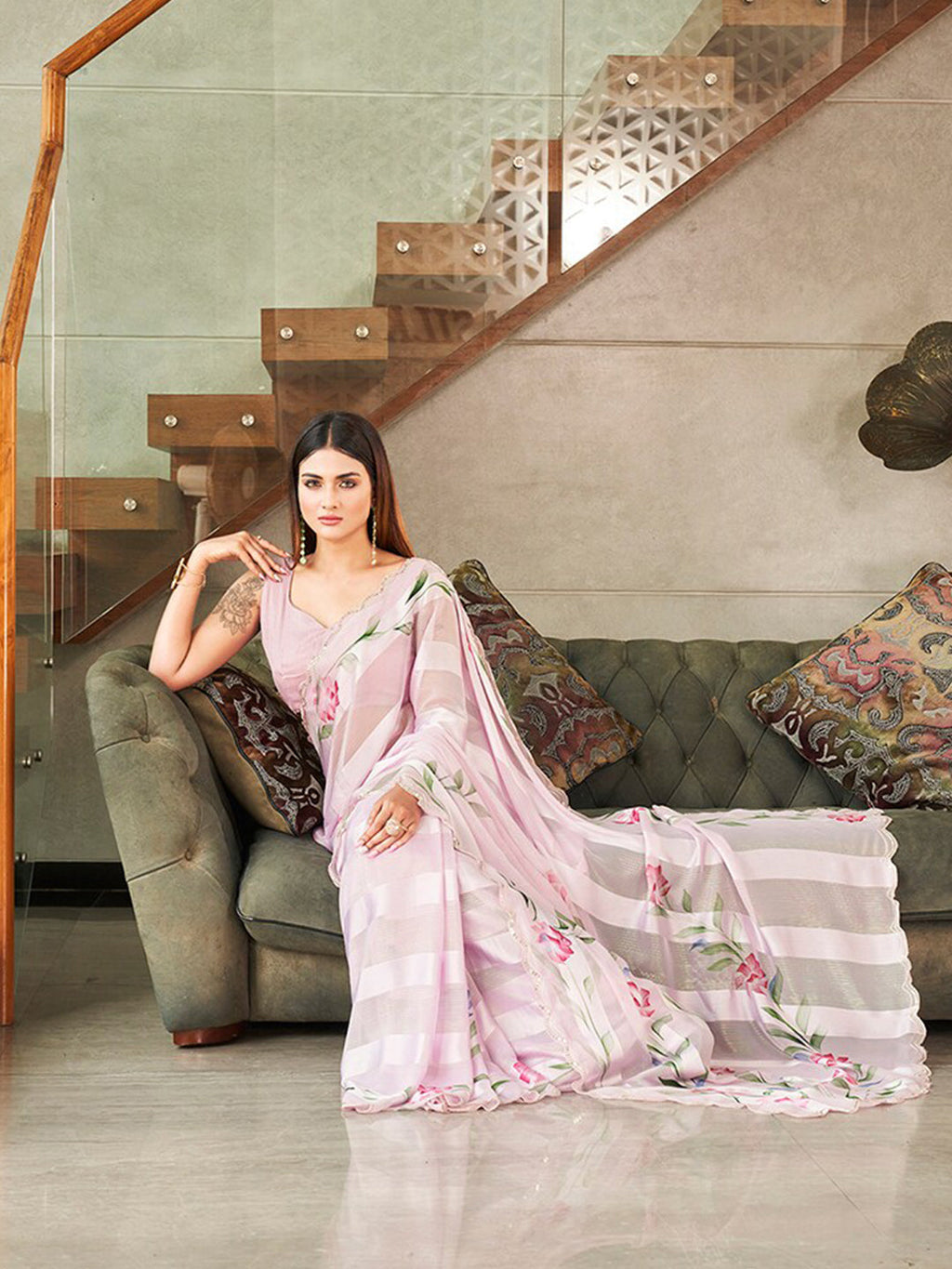 Tikhi Imli Floral Printed Sequinned Saree | Grocsy